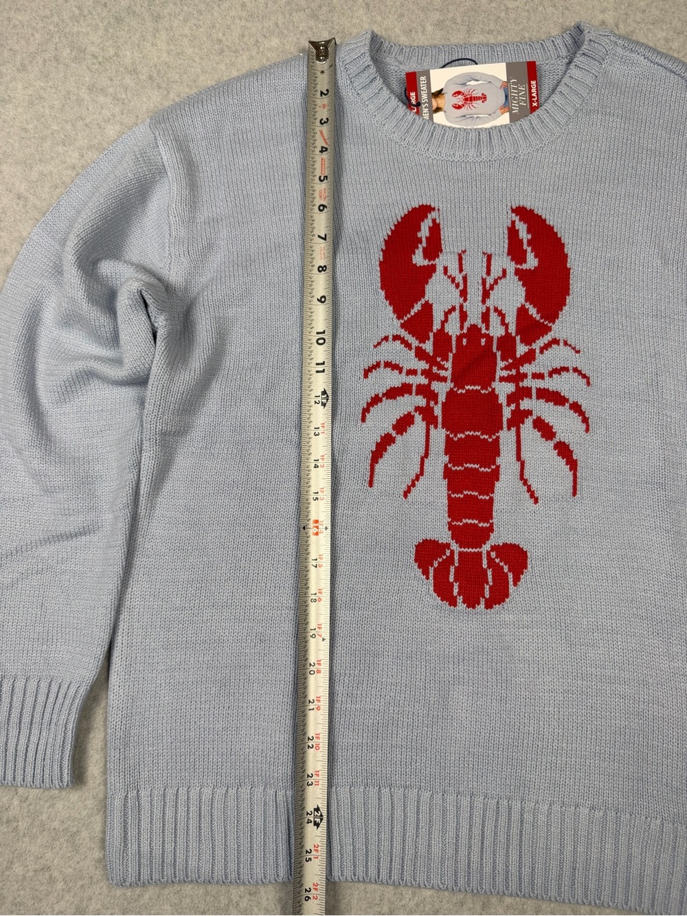 Mighty Fine Light Blue Crewneck Sweater with Red Lobster - Picture 7 of 8